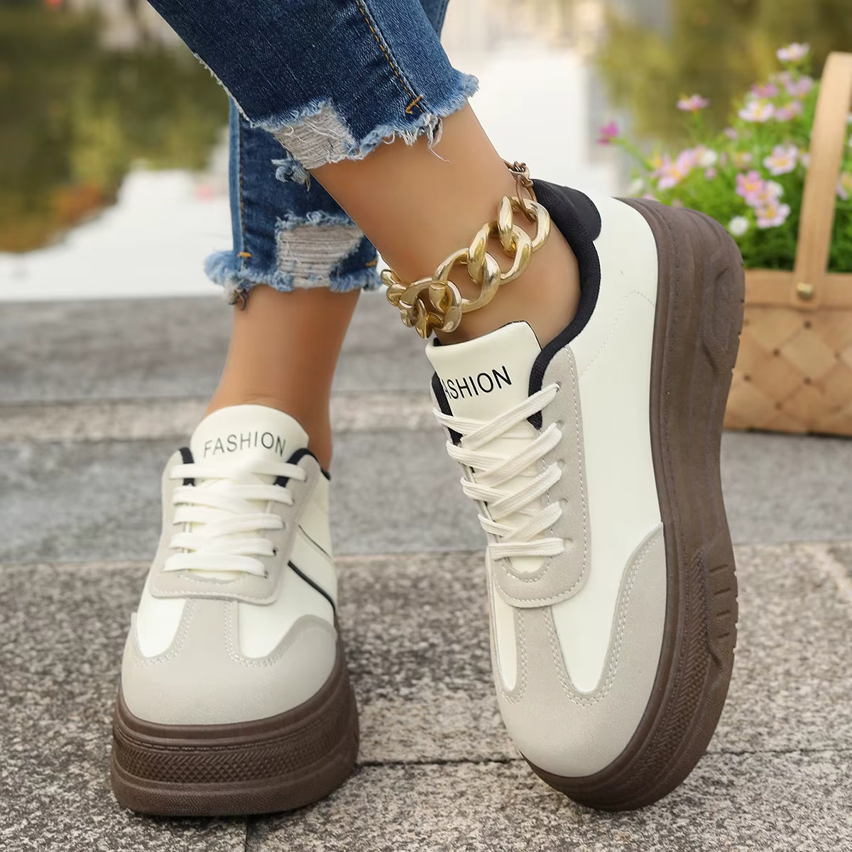 Chaussures de sport décontractées à semelle épaisse style rétro Dequn