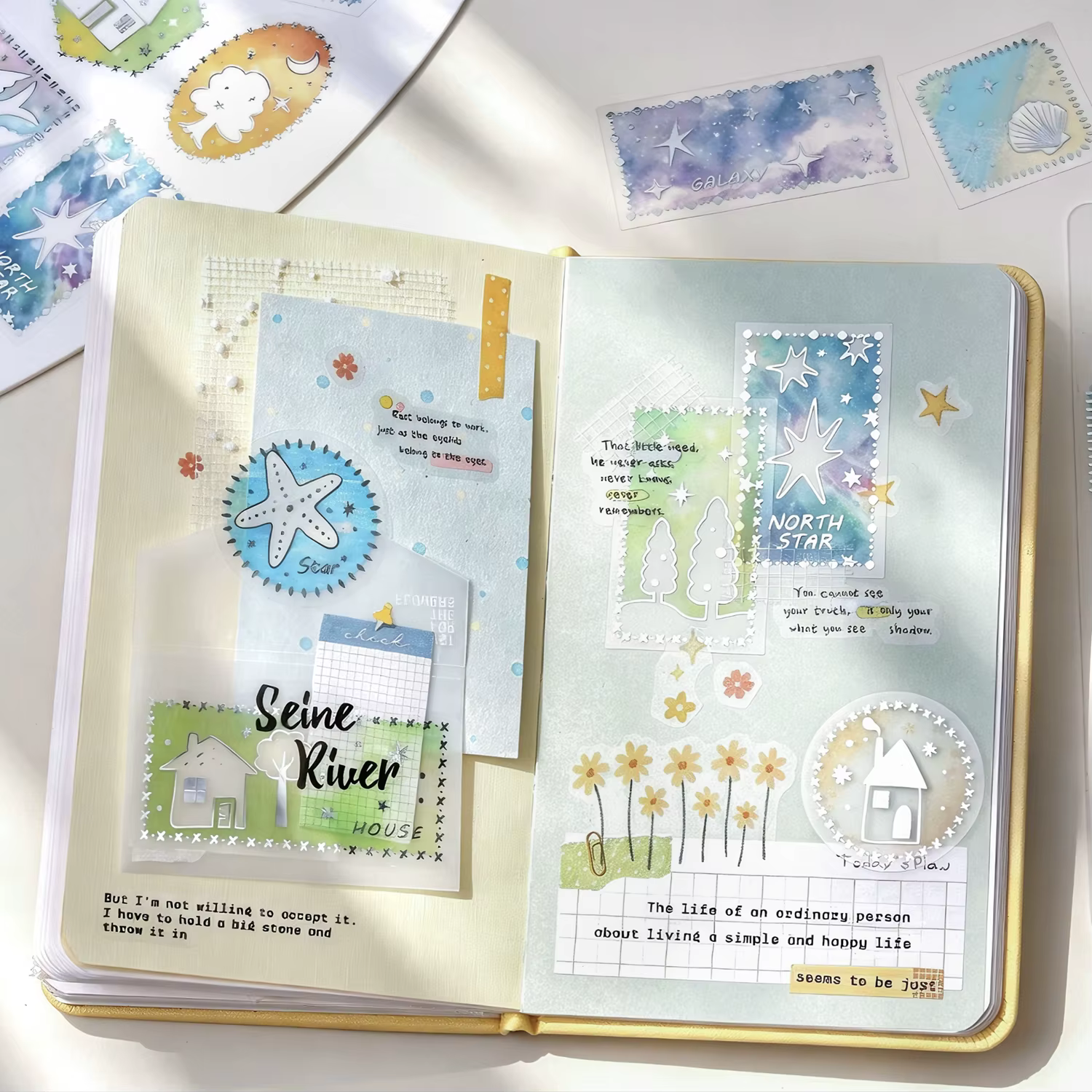 4style Starry Rover Series PET Sticker Watercolor Blending Theme Material Collage Sticker DIY Junk Journal Scrapbook Diary Decor