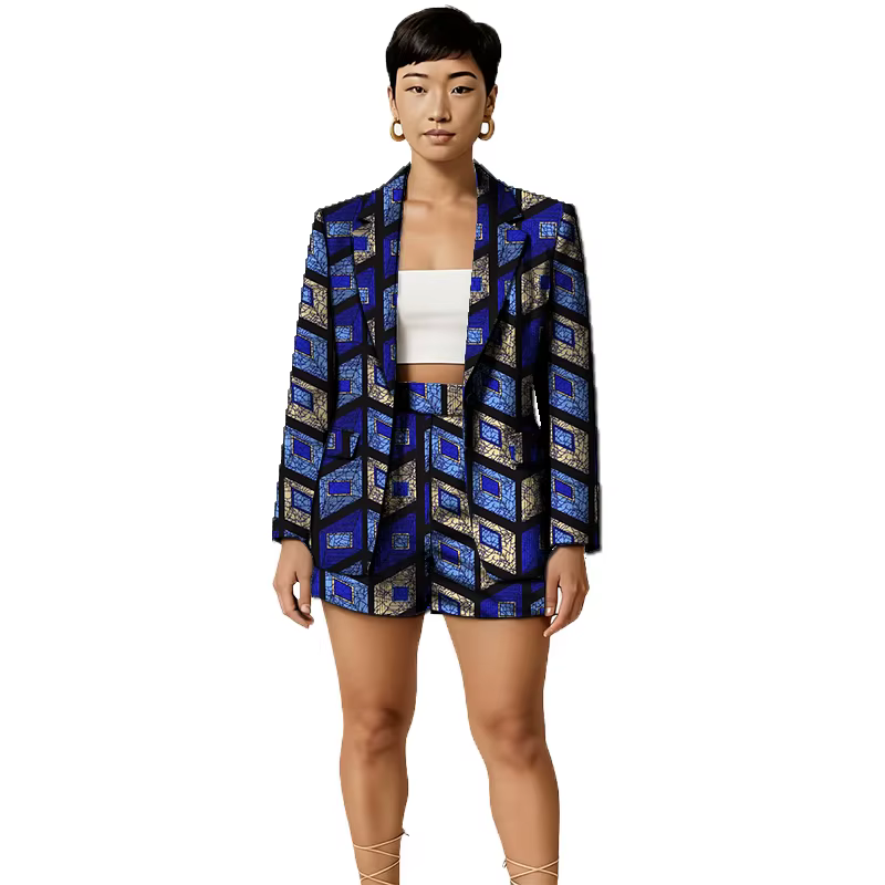 Costume de Couture africaine pour femmes, blazer imprimé tendance, veste avec Mini short, tenues de mariage élégantes et colorées