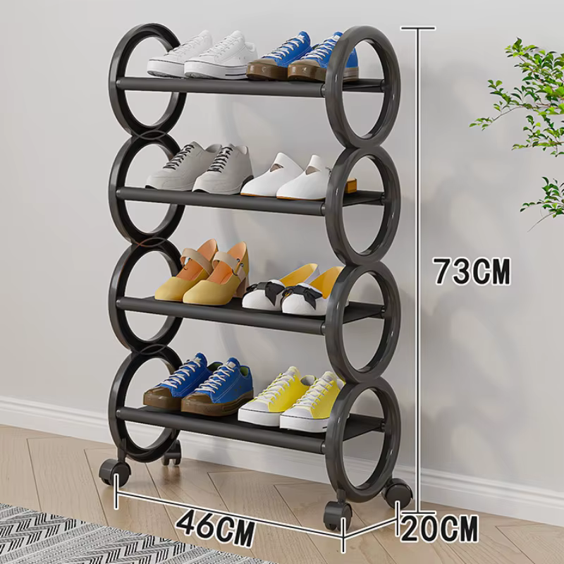 Étagère à chaussures rotative à 3/4 niveaux avec 360 ° Roues pivotantes et poignée annulaire mignonne – Organisateur