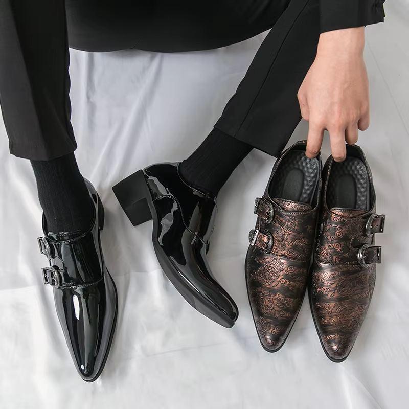 FUQIAO talons hauts hommes chaussures formelles rétro en cuir