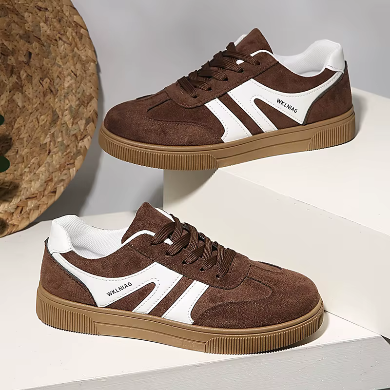 Baskets compensées marron en faux daim pour femme