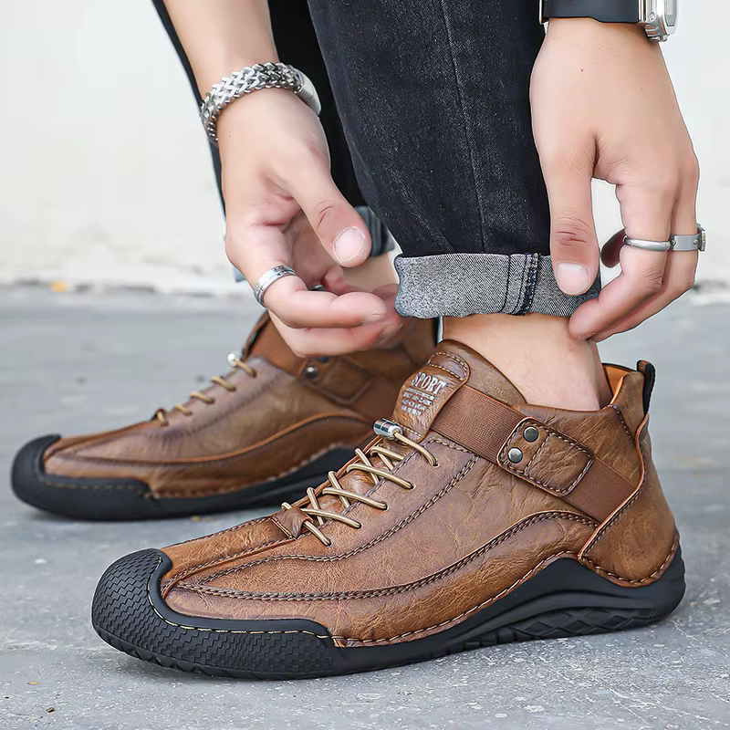 Bottes décontractées en cuir cousues à la main pour hommes
