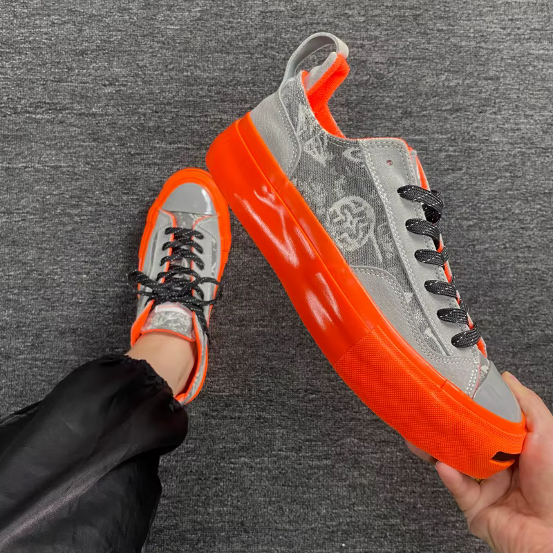 Chaussures de sport décontractées unisexes surdimensionnées gris et orange contrastées