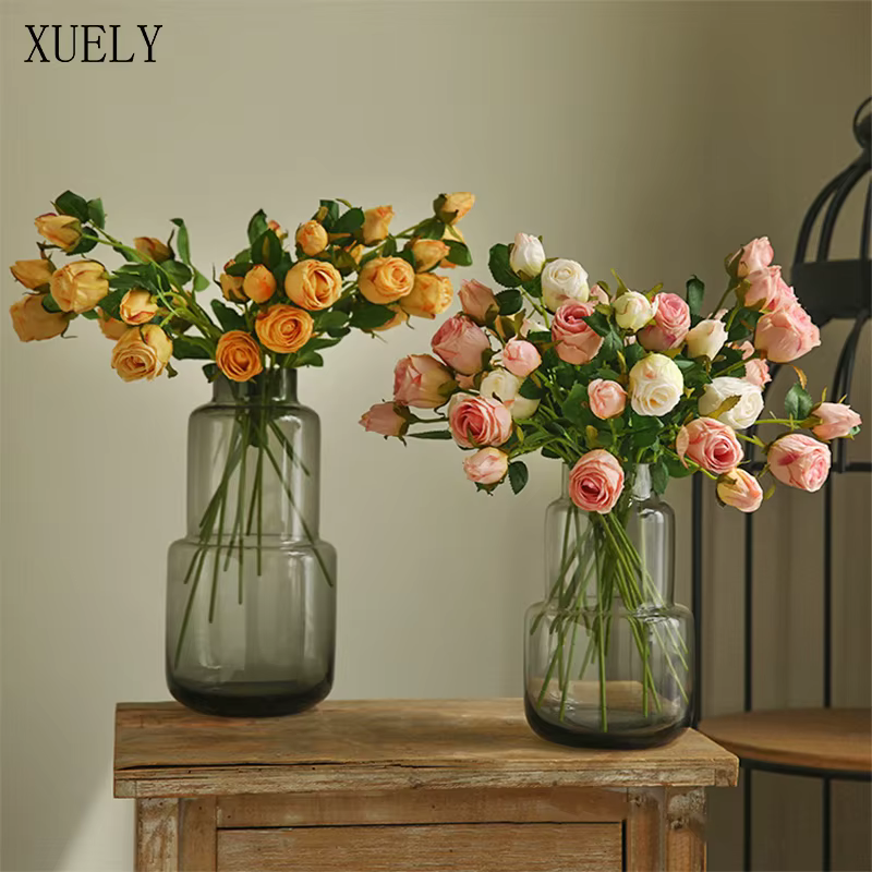 Fleurs de rose pour bouquet de mariée, 2 têtes, bord rôti, mariage, salon, vase de table, accessoires de décoration intérieure, cadeau de la Saint-Valentin