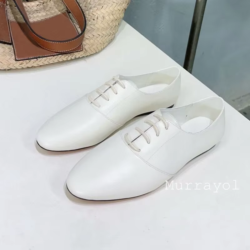 Chaussures plates à lacets en fourrure pour femmes, couleur unie, bouche profonde, simples, en cuir véritable, chaussures de marche rétro quatre saisons, nouvelle collection 2025