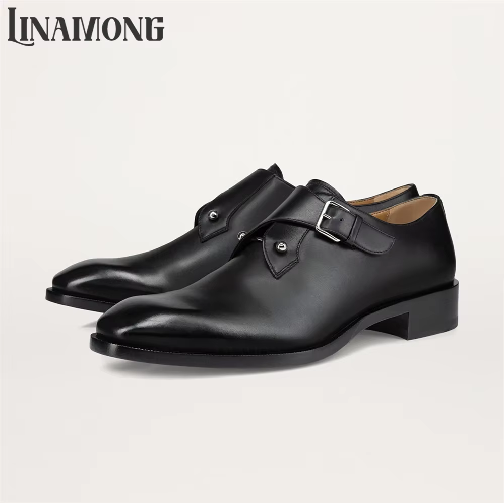 Chaussures Monk en Cuir de Veau avec Boucle Métallique