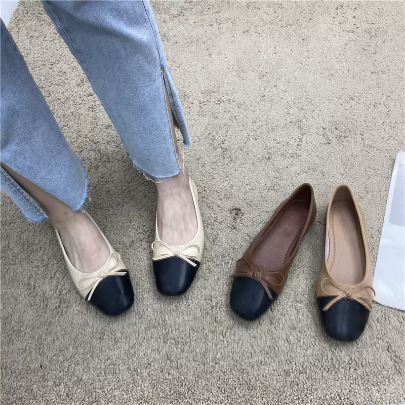 Grande taille 44 45 46 47 48 chaussures plates femmes printemps automne arc nouveau bout carré peu profond dames