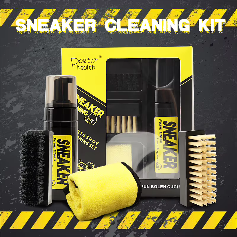 Kit de nettoyage à sec 150 ml pour chaussures blanches – Nettoyant moussant sans eau pour baskets avec brosse et