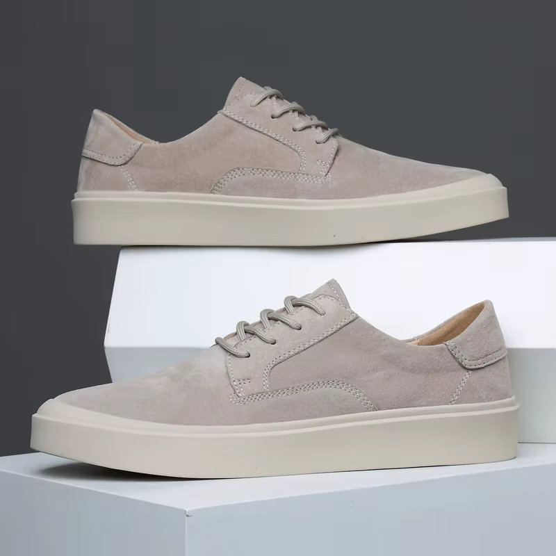 Baskets décontractées en cuir suédé beige pour hommes
