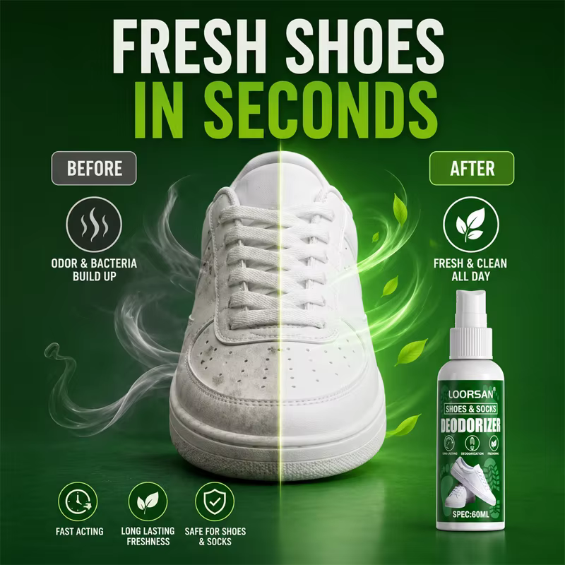 Spray désodorisant puissant pour chaussures, neutraliseur d'odeurs instantané, rafraîchisseur longue durée pour baskets, bottes, chaussettes et armoires à chaussures