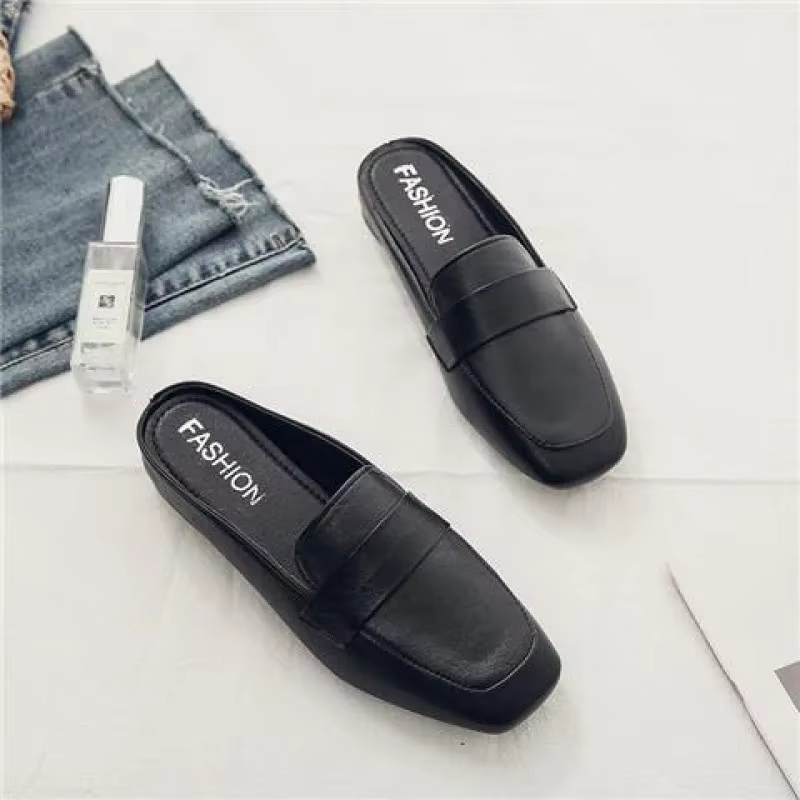 Baotou-Demi-pantoufles en cuir souple pour femme