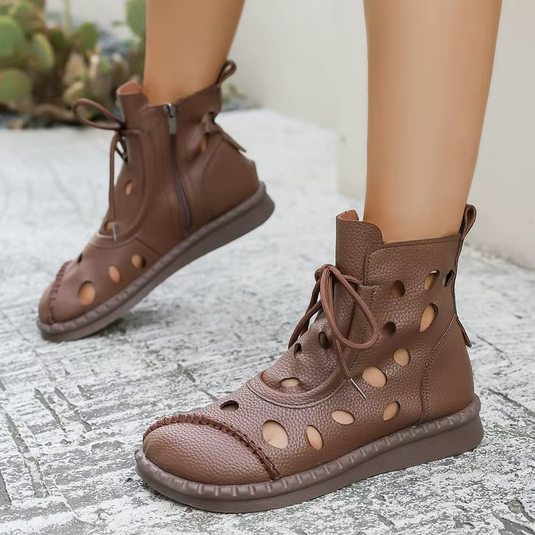 Bottes courtes décontractées et fraîches pour femmes, Style romain, ajourées, respirantes, à semelles souples, confortables, à fond plat, printemps et été
