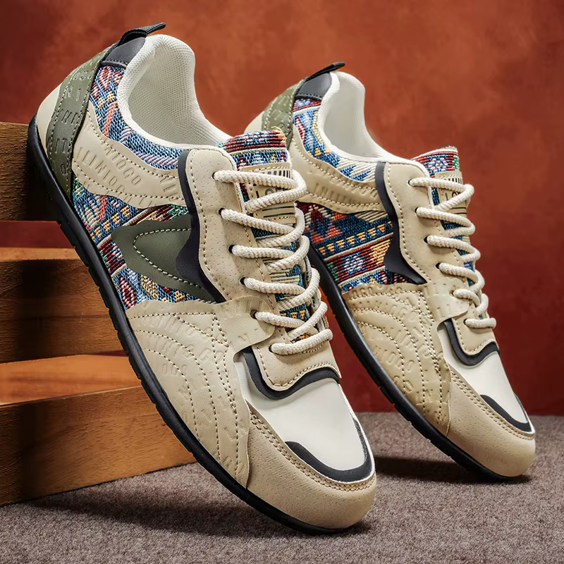 Baskets rétro allemandes pour hommes - Chaussures décontractées basses à imprimé tribal ethnique