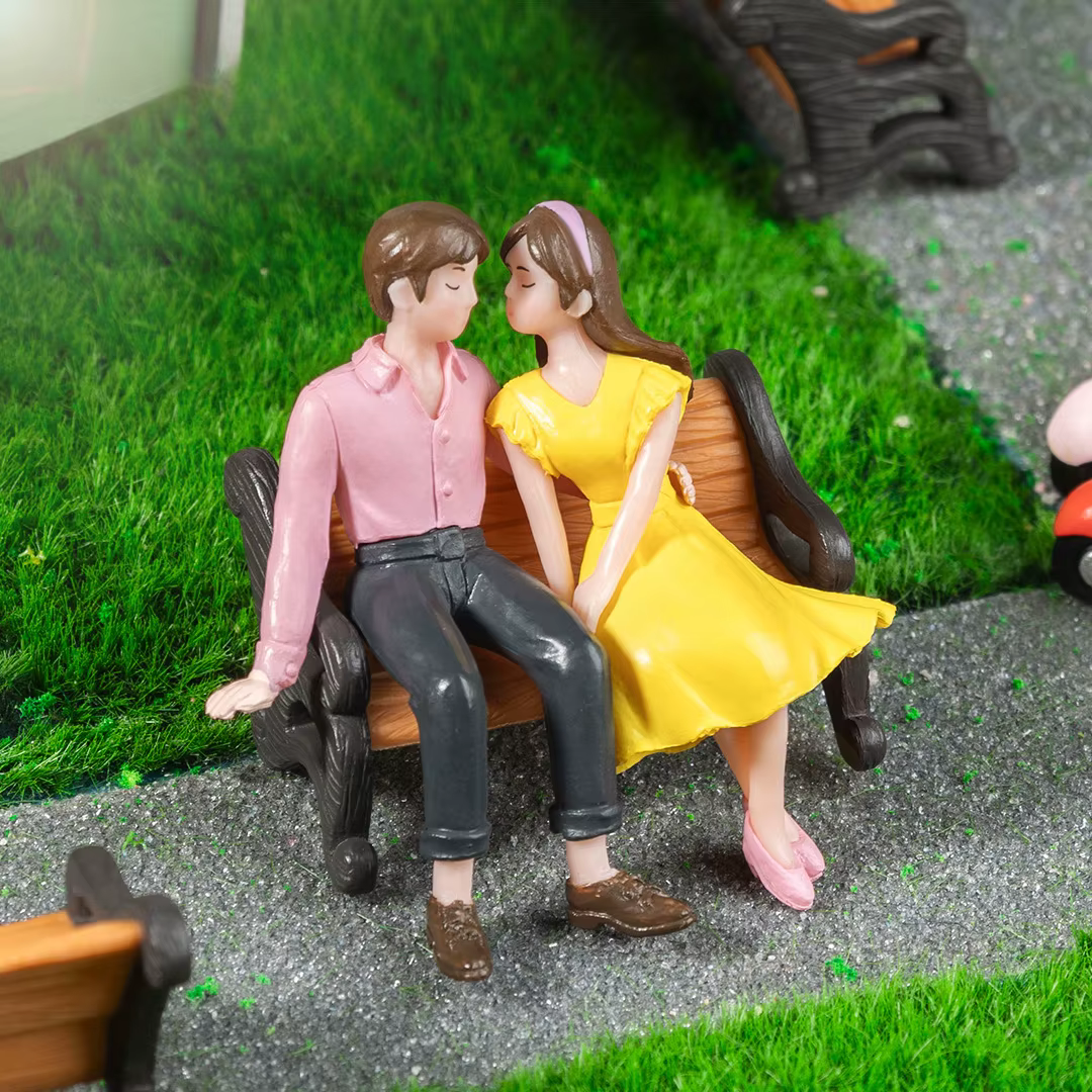 Accessoires de jardin féerique miniatures, 2 pièces, Statue d'ornement d'amoureux mignons Kawaii, Figurines de paysage de jardin de maison, décoration de maison de poupée