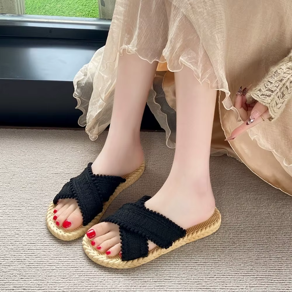 Sandales plates décontractées de style bohème tressé pour les vacances