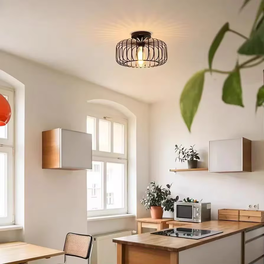 Plafonnier rétro de style industriel, salon, chambre à coucher, salle à manger, cage à oiseaux de style américain, lampe créative en fer