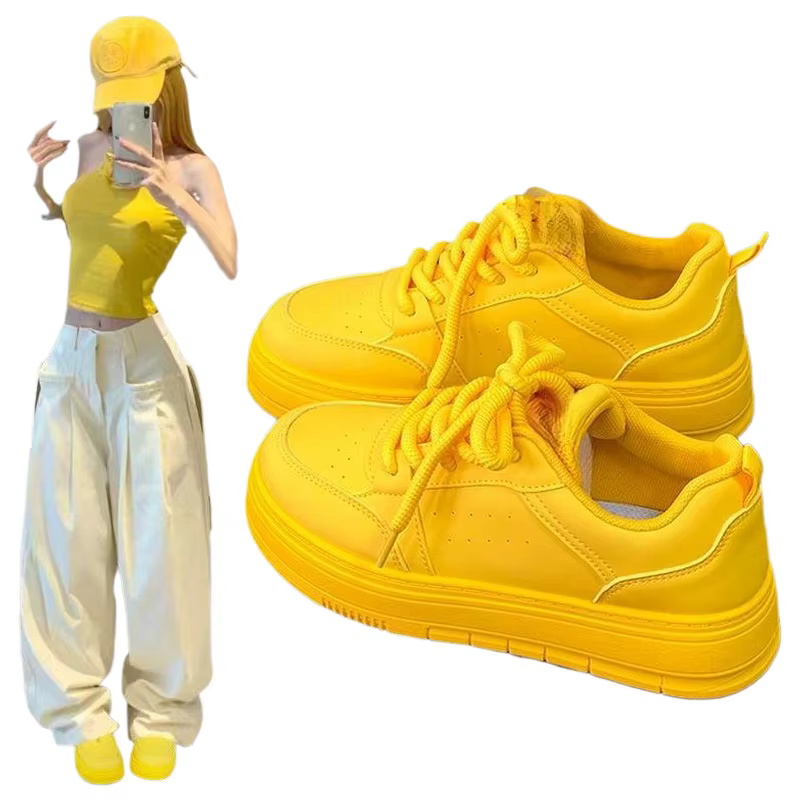 Nouvelles Chaussures Femme 2026 Jaune Dopamine – Baskets en Toile Polyvalentes Respirantes à Coupe Basse
