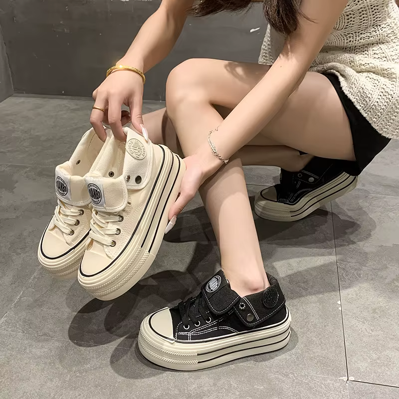 Chaussures montantes en toile à semelle épaisse pour femme