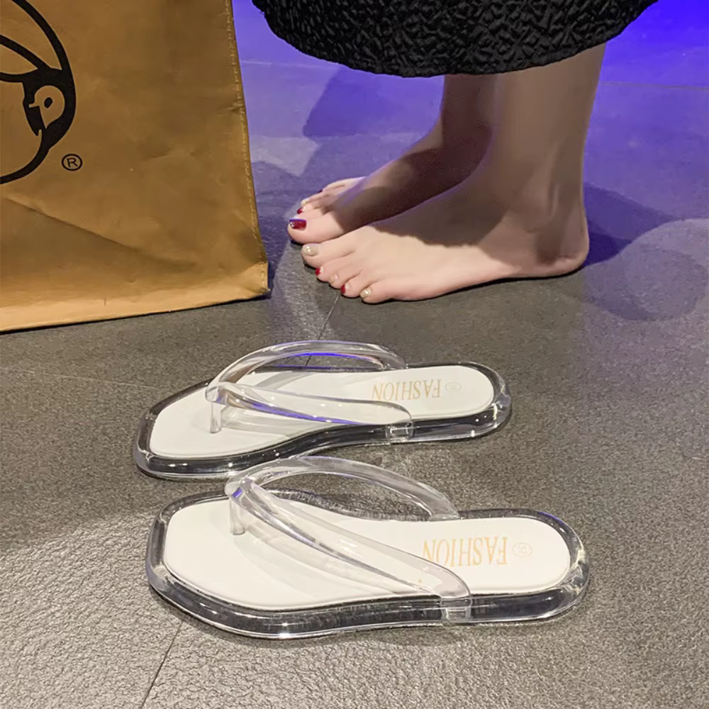 Tongs plates décontractées transparentes antidérapantes en PVC pour l'été