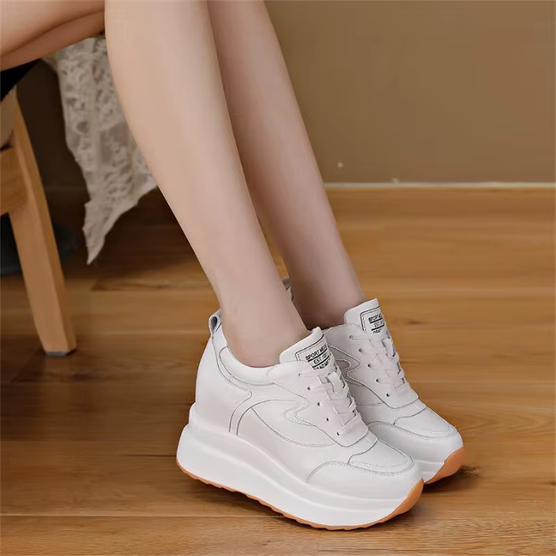 10CM talons chaussures à semelles compensées respirant hauteur augmentée Sneaker femme femmes plate-forme formateurs en cuir véritable automne hiver baskets