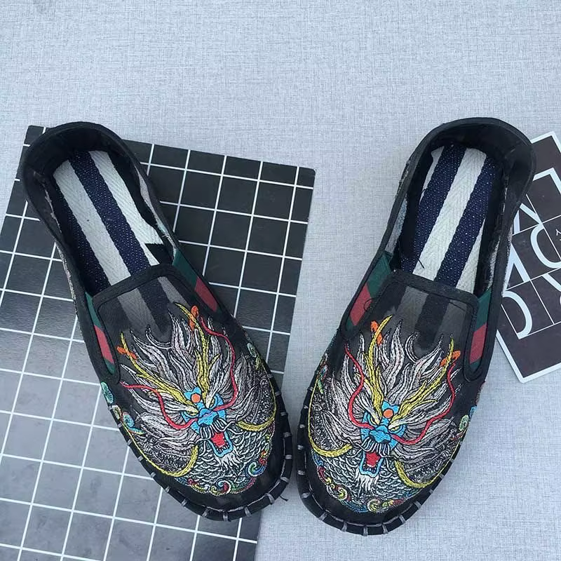 Mocassins en toile pour hommes, chaussures plates, décontractées, sans lacets