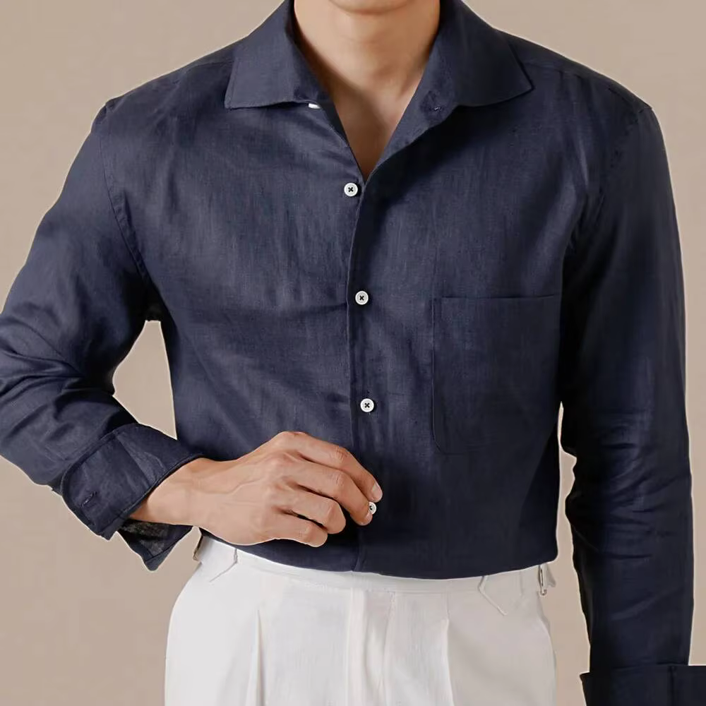 Style italien 100% chemise en lin hommes décontracté affaires couleur unie déplacements respirant printemps et automne Camisa Social Masculina