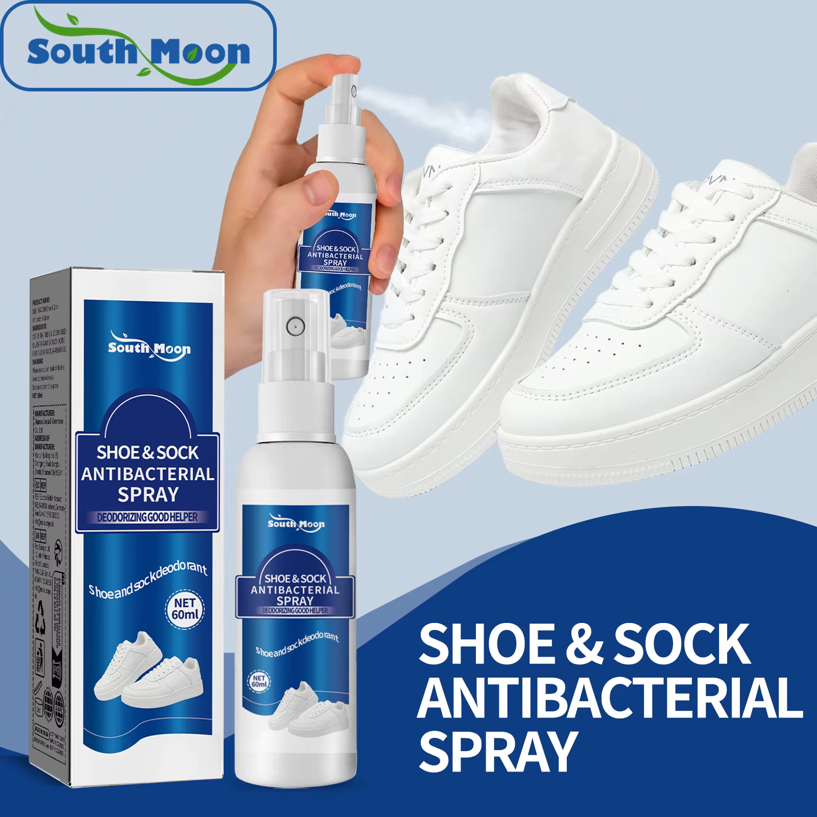 Spray désodorisant antibactérien pour chaussures et chaussettes 60ml Élimine les odeurs de pieds Anti-fongique Parfum