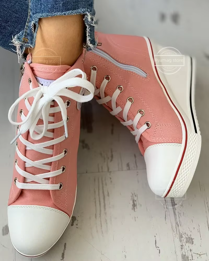 Baskets compensées à plateforme à lacets pour femmes