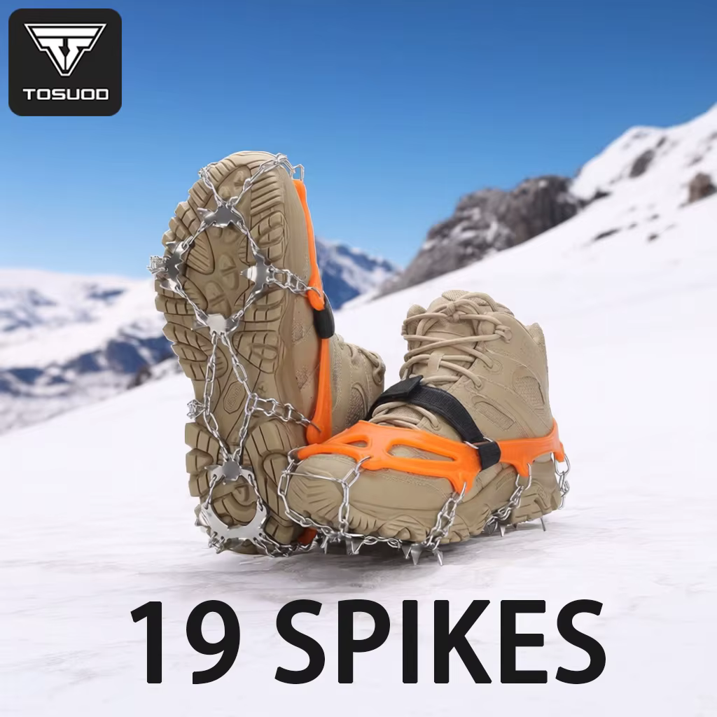 Crampons antidérapants TOSUOD à 19 pointes pour chaussures, randonnée en plein air, escalade, crampons à neige, chaîne en acier inoxydable, acier au manganèse