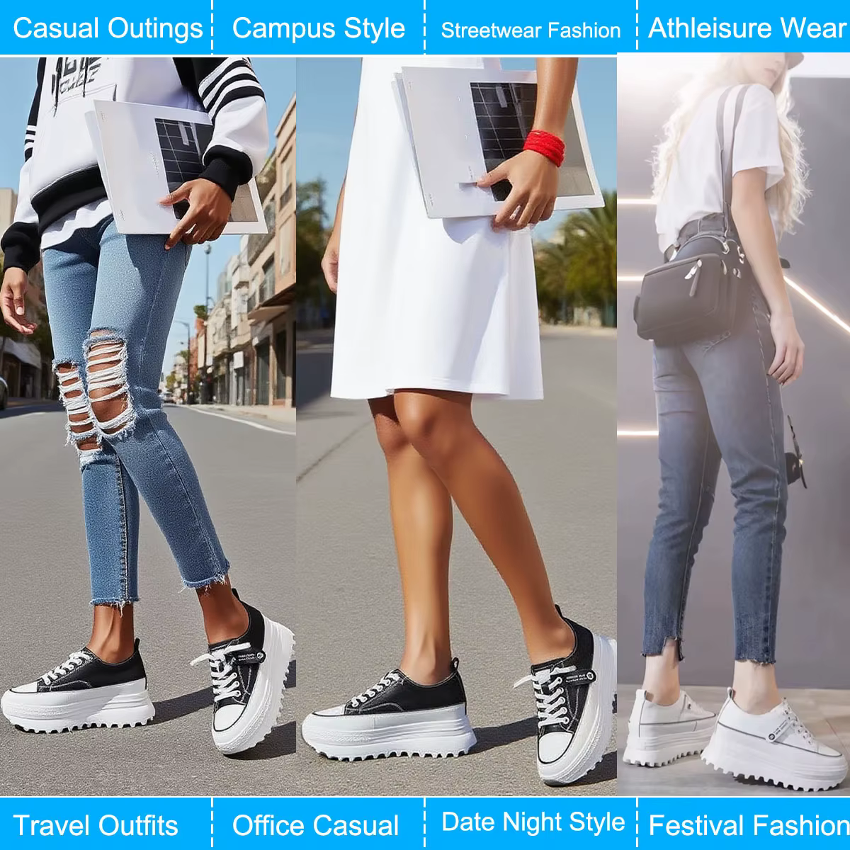 Fujin-Chaussures compensées à plateforme en cuir véritable