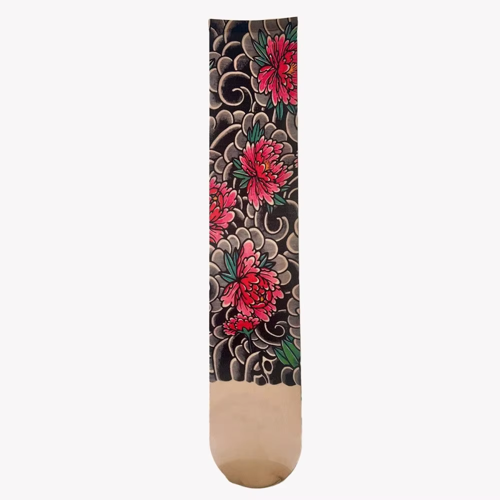 Chaussettes de tatouage intégral style japonais serpent, respirantes, élastiques, fines, sans couture, anti-UV, pour l'équitation