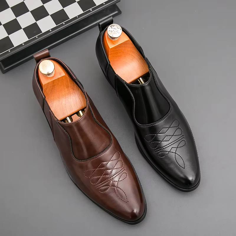 Chaussures habillées en cuir à talon épais de 6 cm pour hommes