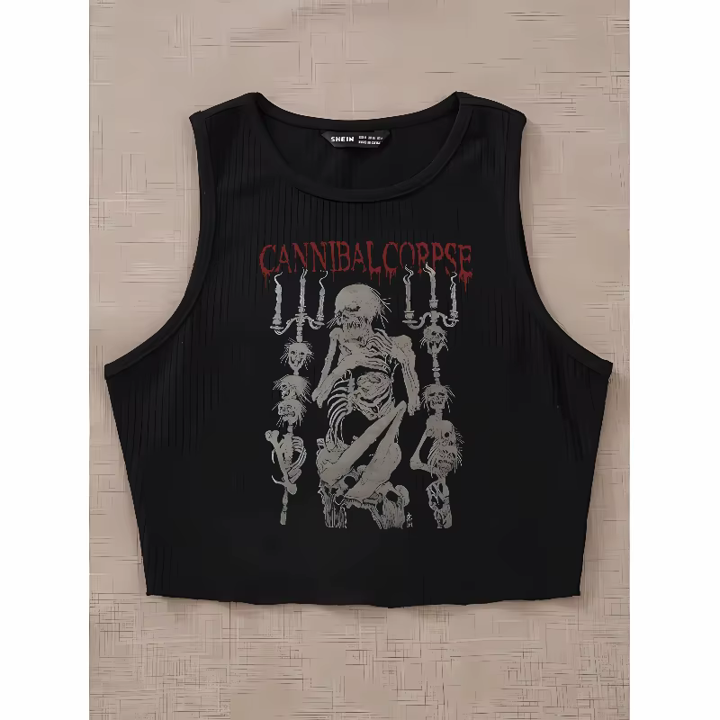 T-shirt imprimé Emo Girl pour femme, haut court coupe couvertes, motif grunge rétro, t-shirt punk crâne gothique, streetwear des années 2000, Y2k