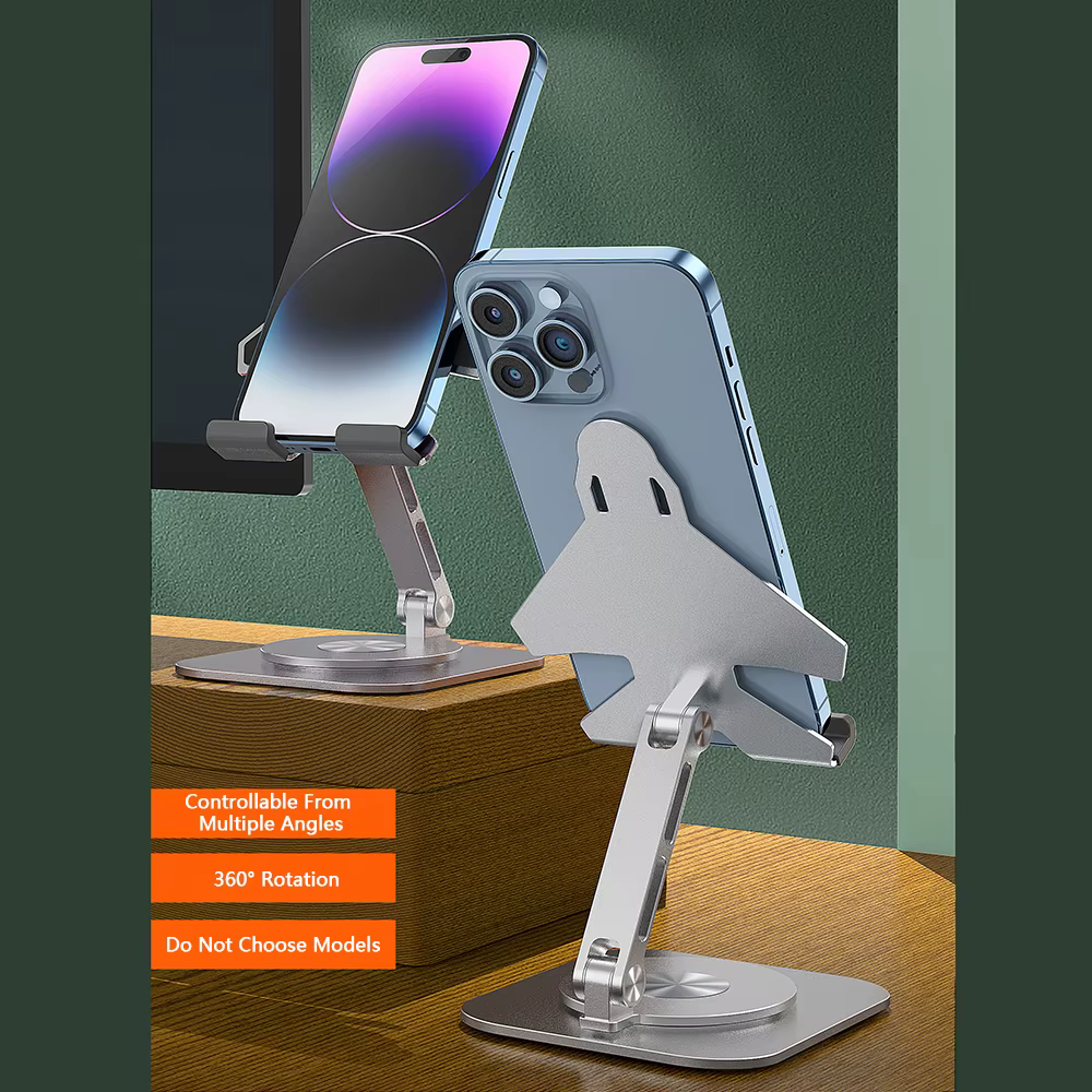 Support de téléphone réglable à rotation à 360 °, support de bureau pliable pour iPhone Samsung Xiaomi Redmi Huawei Oneplus, support de téléphone portable en alliage d'aluminium, support portable de b
