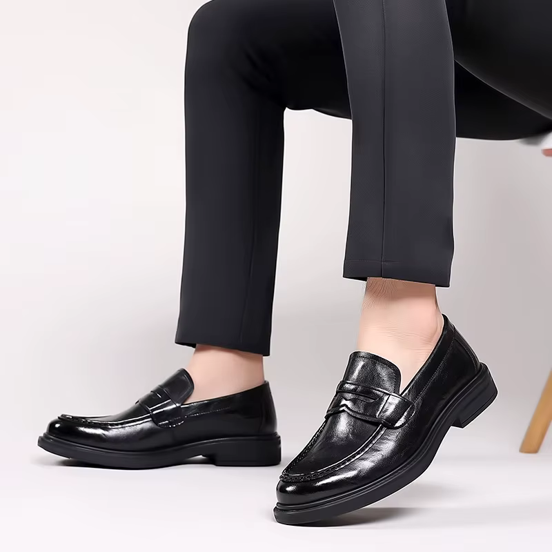 Chaussures italiennes à enfiler en cuir haut de gamme pour hommes
