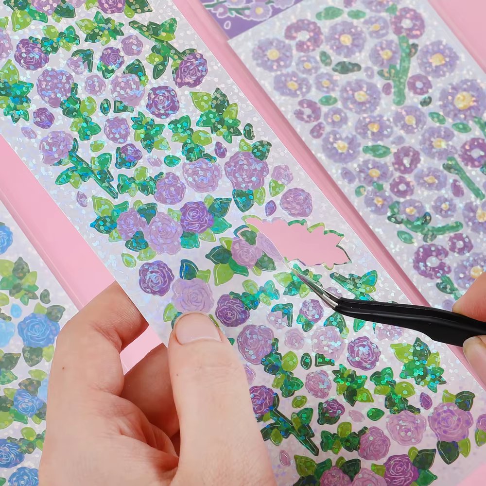 Autocollants d'hologramme de fleur de style coréen mignon, autocollant Kawaii pour KPOP, chargeur supérieur, décoration de bloc-notes de scrapbooking