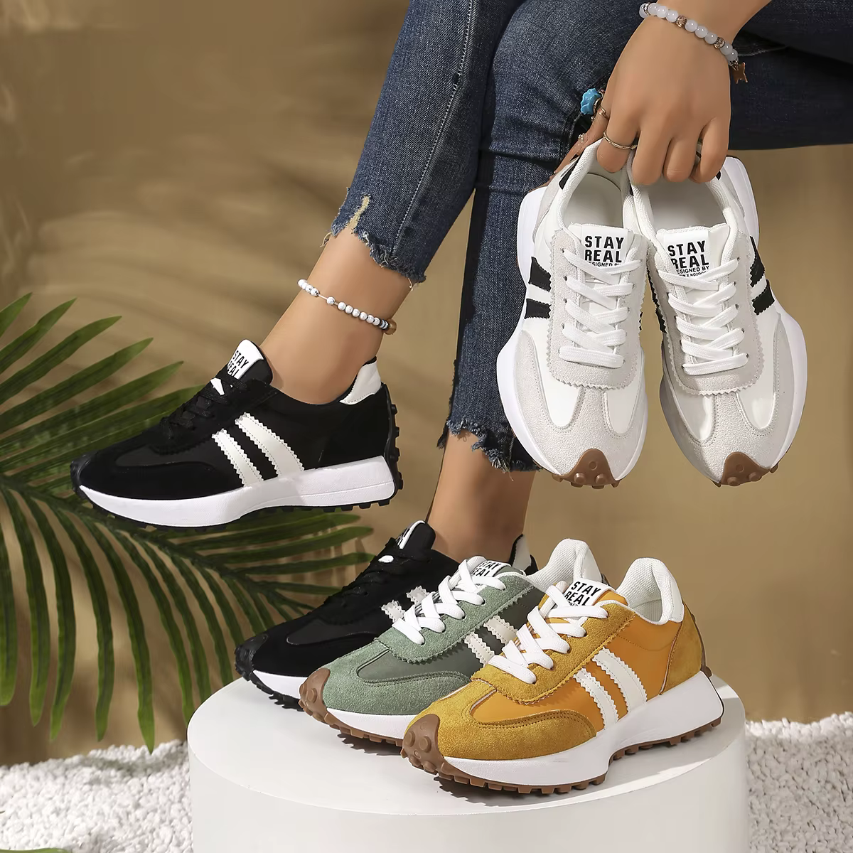 Chaussures de sport confortables à bout rond et semelle épaisse