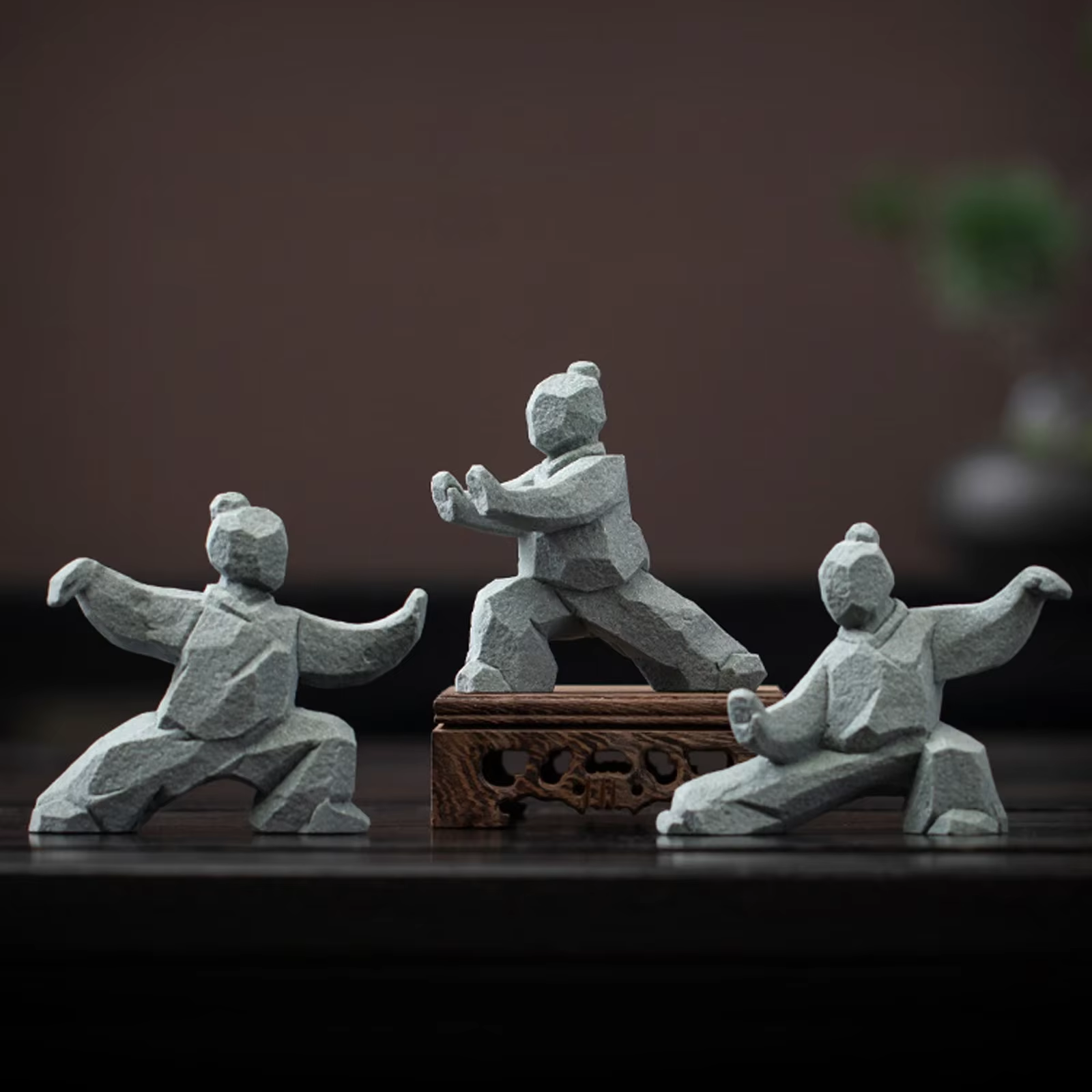 Statue en pierre de Style chinois créatif, Figurine de maître TaiChi, ornement de bonsaï de jardin Antique Vintage, décoration artisanale de table, cadeau
