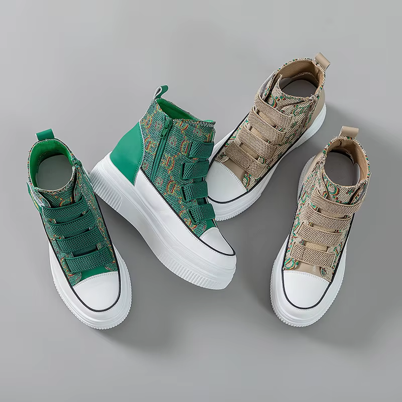 Baskets montantes en cuir à plateforme pour femme