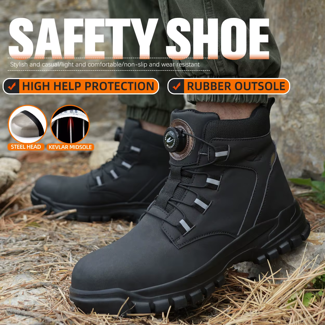 Chaussures de travail à bouton rotatif pour hommes