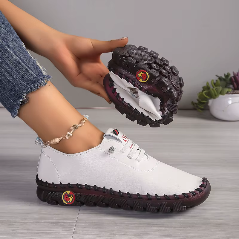 Baskets chaussures pour femmes mocassins dentelle cuir plat dames Sports de plein air
