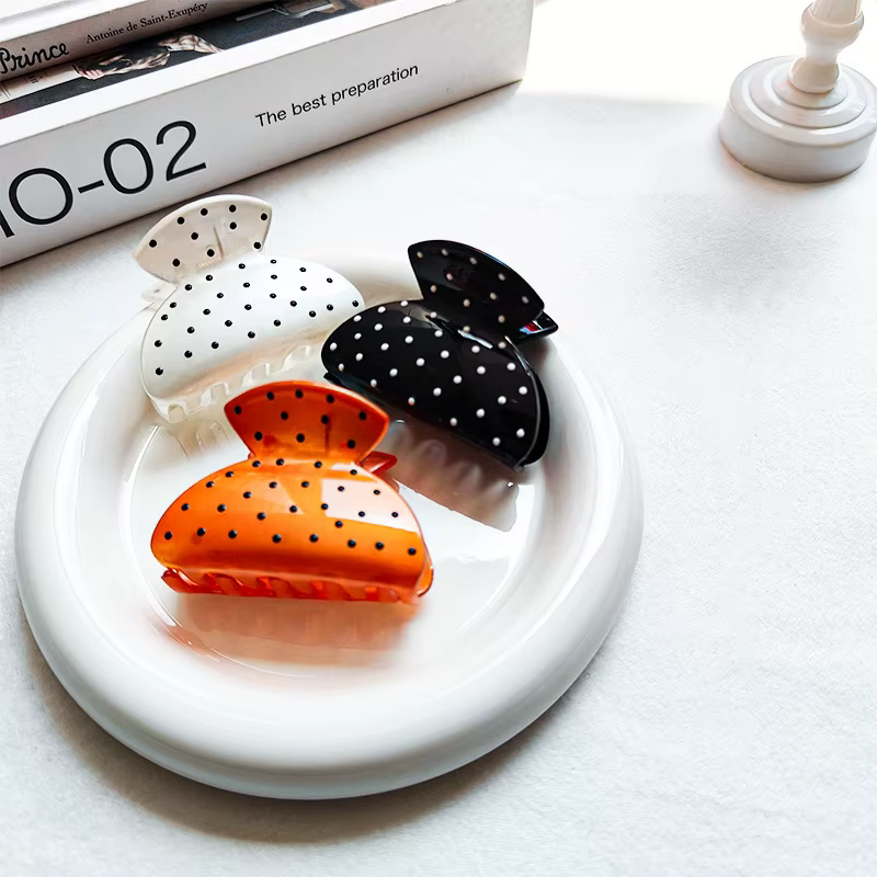 Barrettes à cheveux Style français pour femmes, Design à pois ondulés noirs, pince à cheveux à la mode pour filles, accessoires pour cheveux doux, couvre-chef