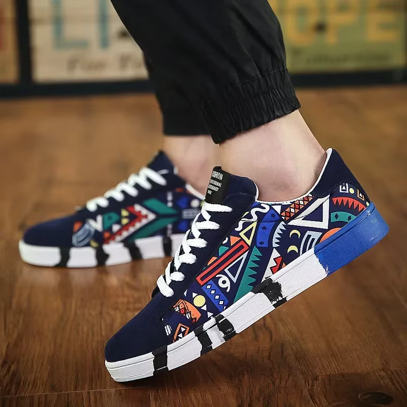 Baskets pour hommes Graffiti toile chaussures mode noir