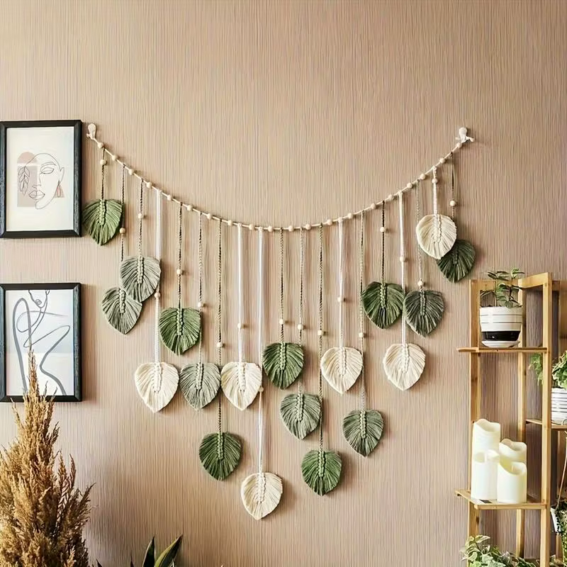 Tenture murale à feuilles tissées de style bohème, style campagnard bohème parfait pour décorer les chambres, les cuisines, les salles à manger et les salles de bain, un excellent cadeau pour maman, u