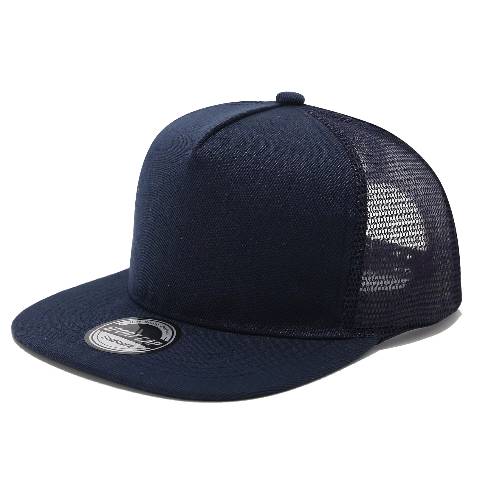 Casquettes en maille à bord plat de couleur unie avec logo imprimé personnalisé