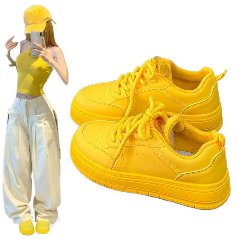 Nouvelles Chaussures Femme 2026 Jaune Dopamine – Baskets en Toile Polyvalentes Respirantes à Coupe Basse