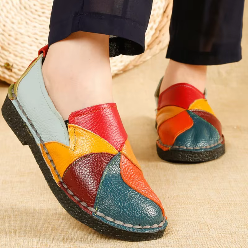 Femmes couleurs mélangées chaussures automne nouveau Style ethnique rétro semelle souple