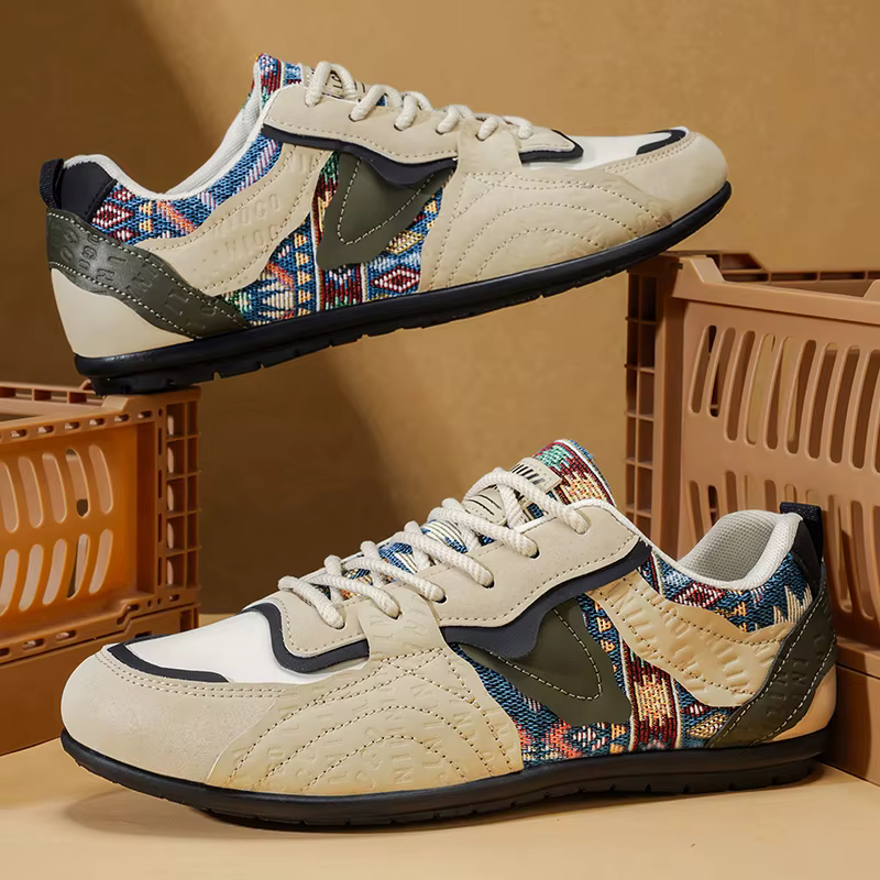 Baskets rétro allemandes pour hommes - Chaussures décontractées basses à imprimé tribal ethnique