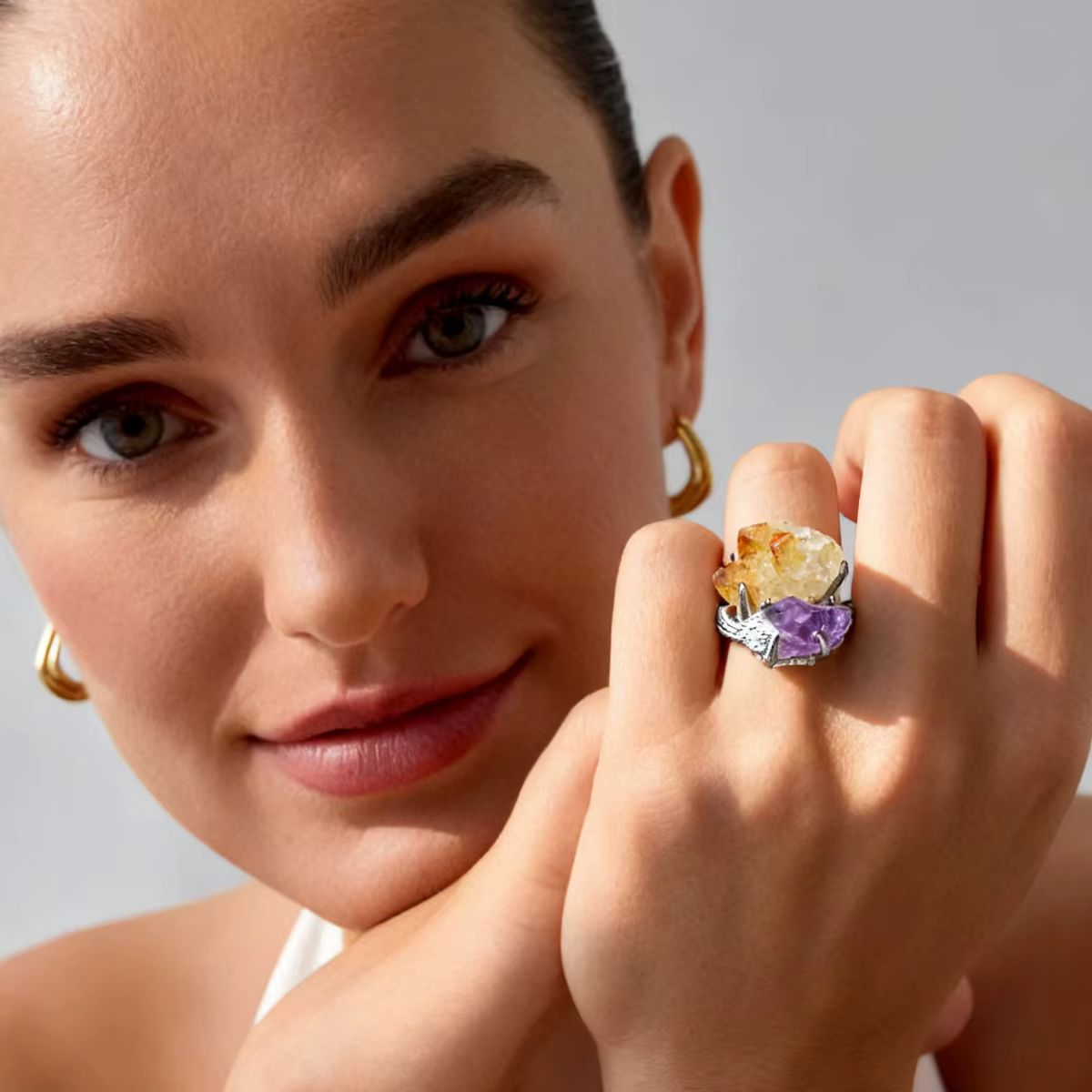 Nouvelle Bague en Pierre Précieuse pour Homme et Femme, Bijou de Fête en Pierre Brute, Accessoire de Mode Ajustable